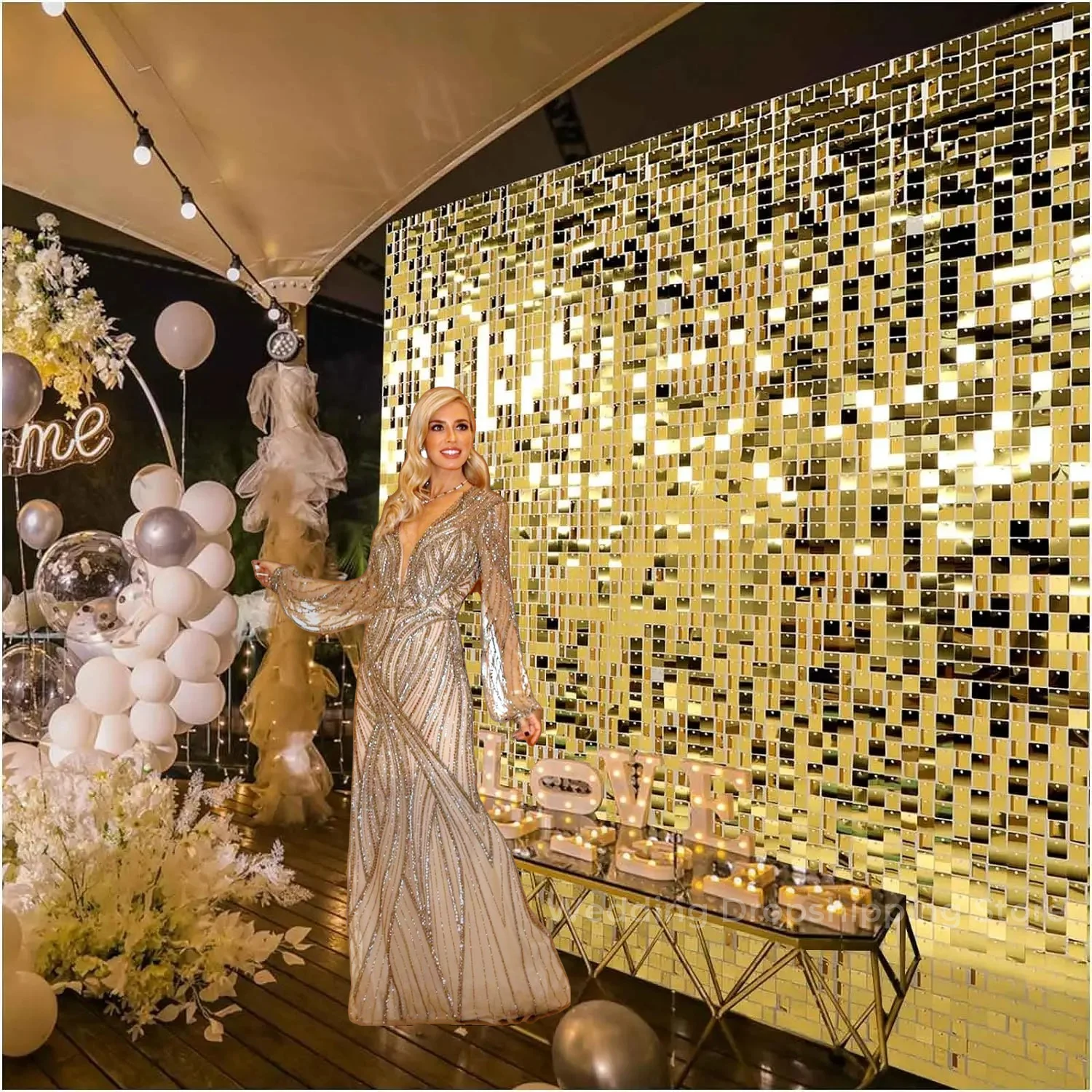 Sequin Fabric Panel - 12/24/30 pçs cenários de parede brilhante