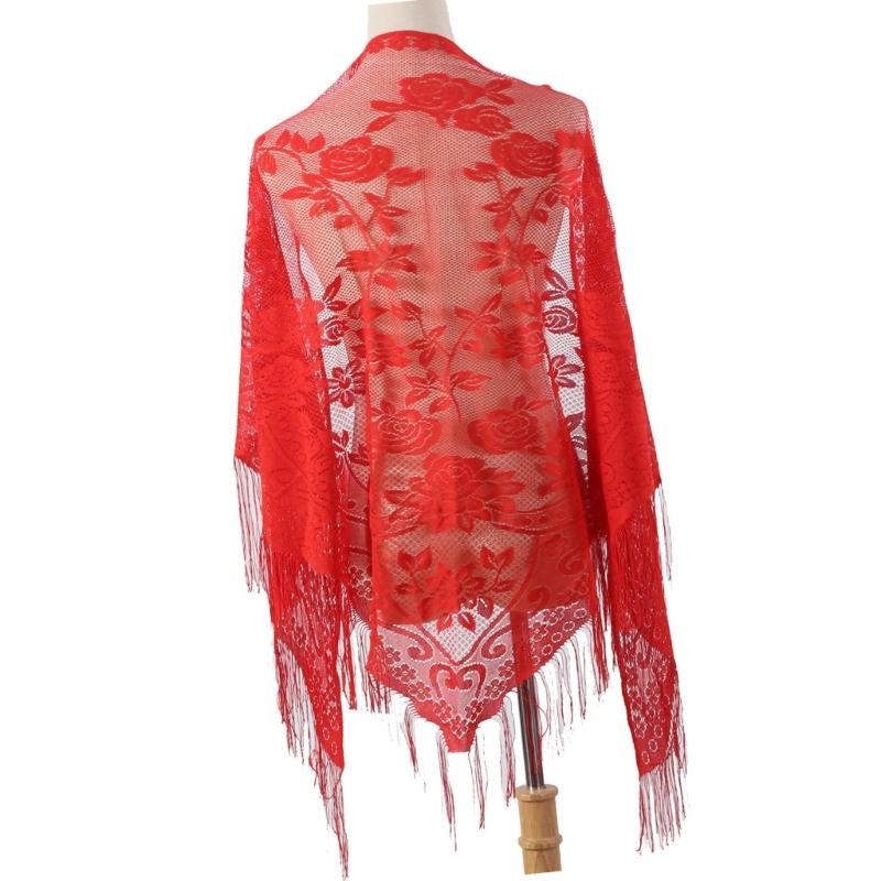 652F Lenço renda elegante com  - Tassel Fringe Trim avaliação e preço
