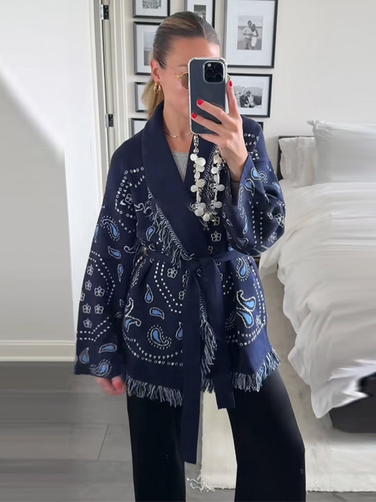 Cardigã Feminino Elegante com  - Tassel Fringe Trim avaliação e preço